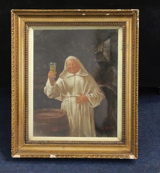 Edward Von Grutzner (1846-1925) Monk in a wine cellar 11 x 8.5in.